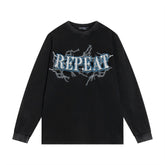 Men Long Sleeve T Shirt Lightning Letter Print Long Sleeve Loose